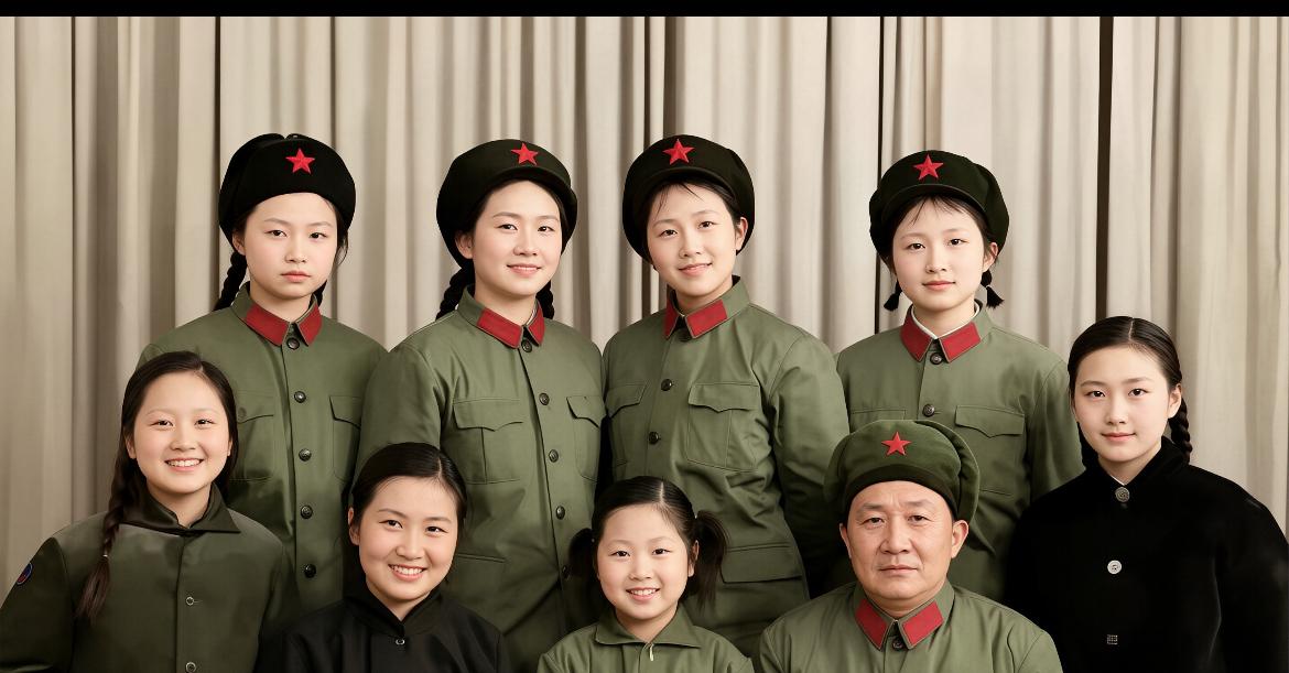 1973年，一名解放军高级将领的全家福，七个女儿皮肤白皙，颜值很高