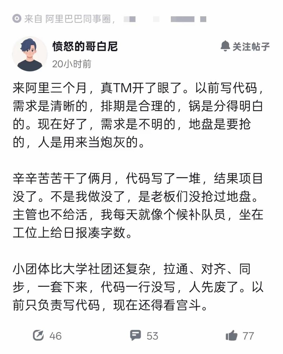 小公司练技术，大公司学政治​