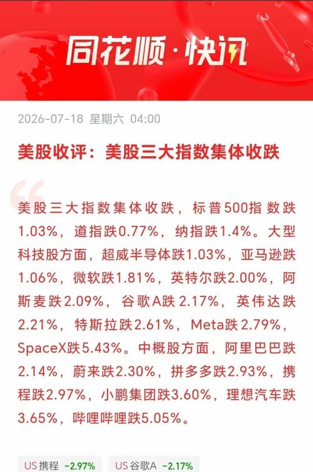 一觉醒来，深夜美股一盆冷水泼来，下周A股又要挨刀子了，美股三大指数全线收绿，不少
