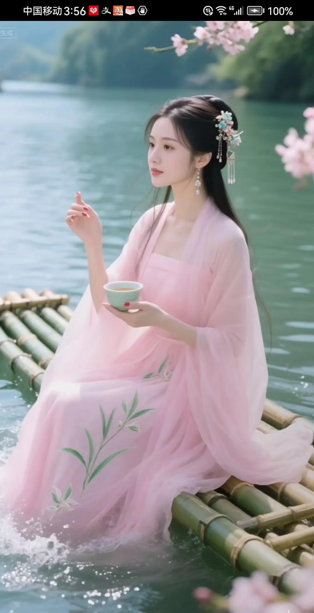 #美女美景诗词分享##头号创作者激励计划#<浣溪沙·溪畔品茗>/