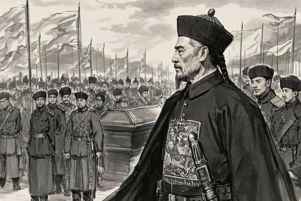此去伊犁，若国土不复，此棺即吾归宿！白发满头的左宗棠翻身上马，身后八名壮士抬着一