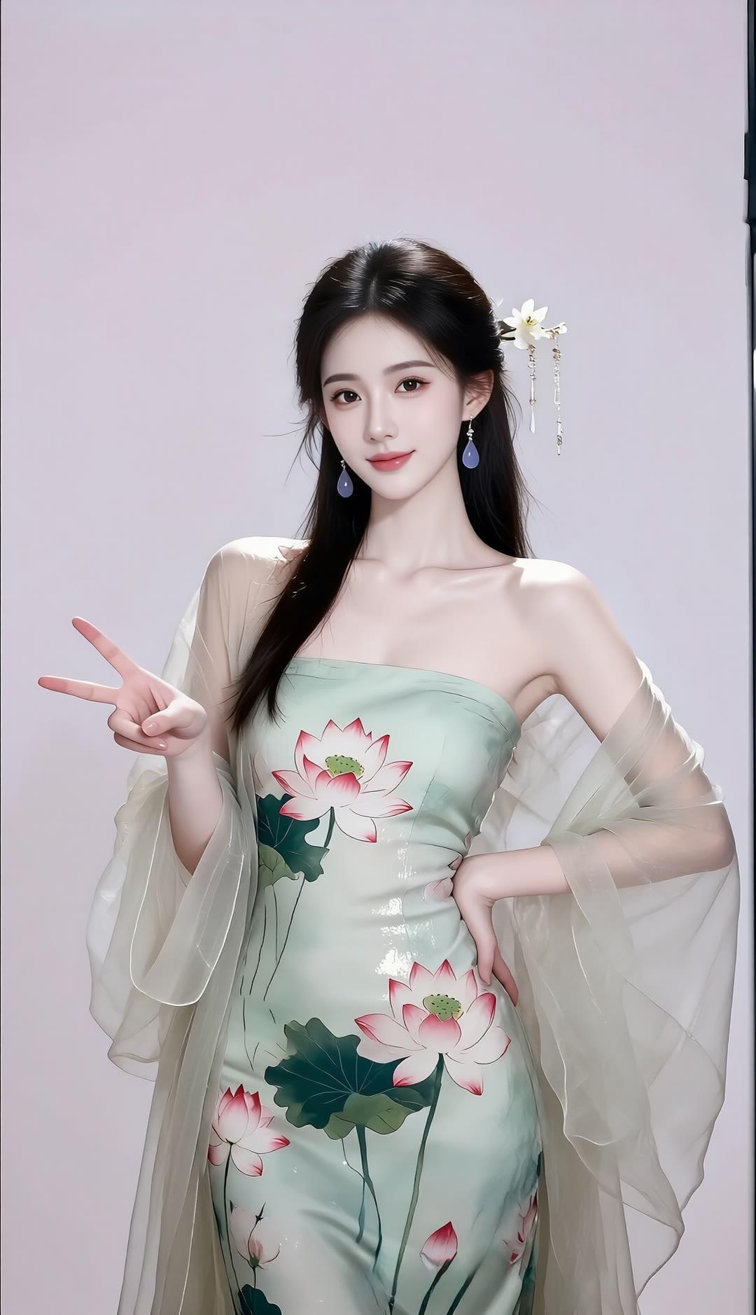 仙气飘飘的汉服少女，莲花图案的裙摆，优雅动人！🌸💃