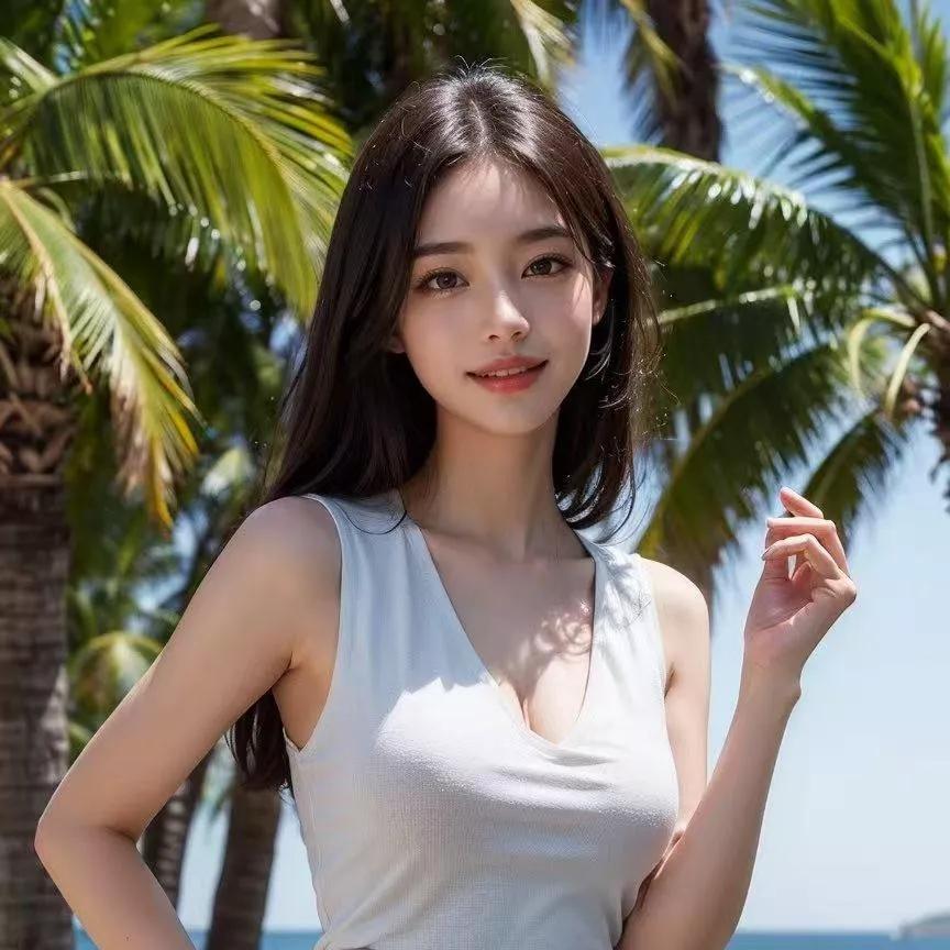 夏日海边打卡，阳光沙滩美少女海边活力少女海边度假少女海边少女海边度假女孩