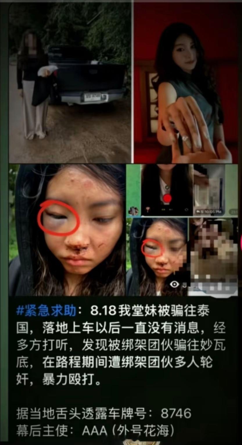 8月泰国发生两起绑架事件。泰国绑架一个从泰国送去被送到缅甸园区了，被打的不成人