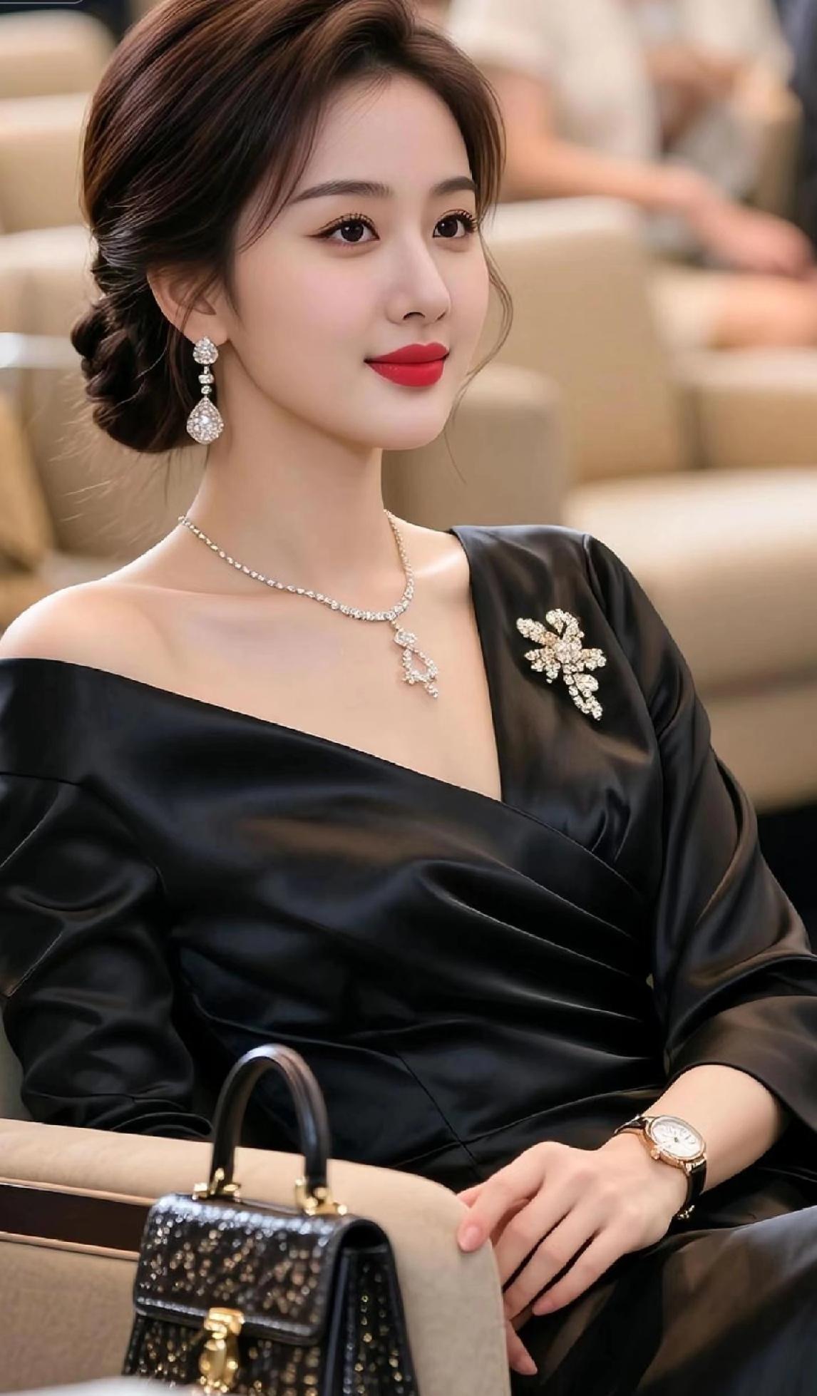 优雅黑裙，闪耀珠宝，气质满分！💎✨
