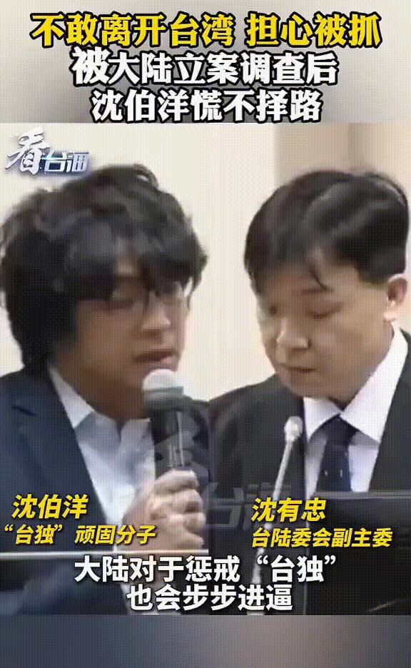 沈伯洋一边说不在怕，一边慌不择言说担心自己在其他国家被抓，不知道该怎么办。想要知