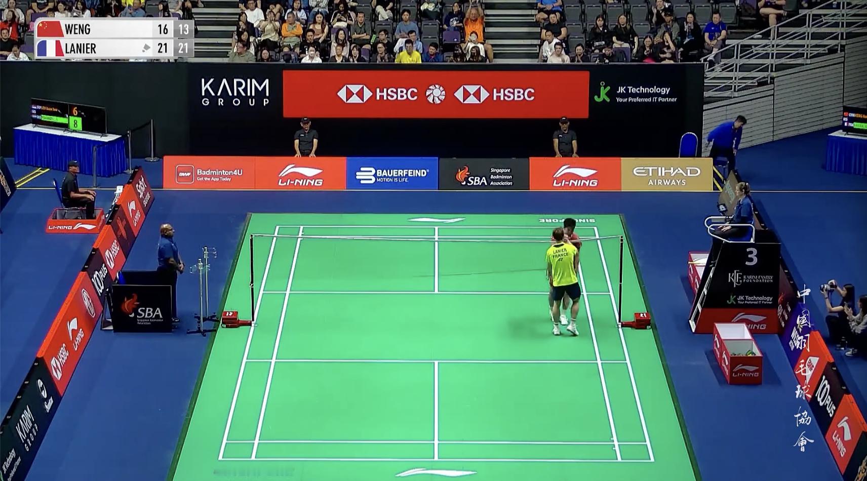 翁泓阳🇨🇳16-21、13-21🇫🇷拉尼尔下轮：安东森🇩🇰vs