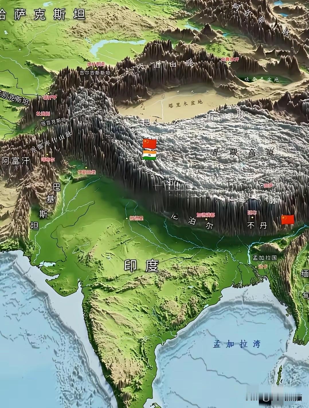 按理来说，印度这块地是天选之地呀！在传统文化中，后面有山被誉为“后有靠山”，而