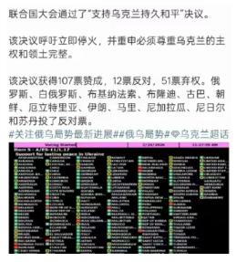 弱国无外交啊，支持乌克兰的国家只有107个，但是支持俄罗斯的国家居然高达12个。