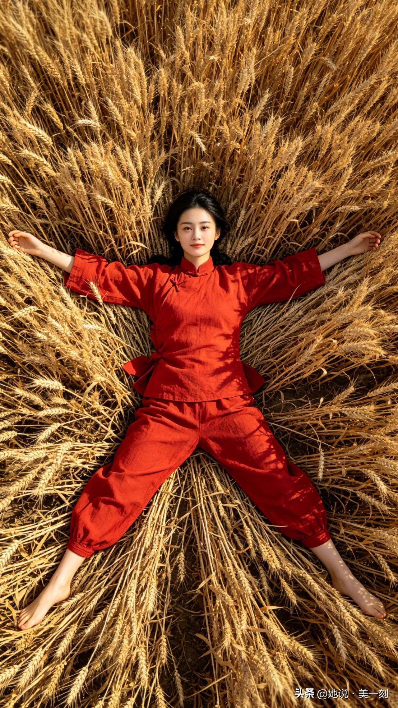 红衣少女与麦田的浪漫邂逅🌾💕
