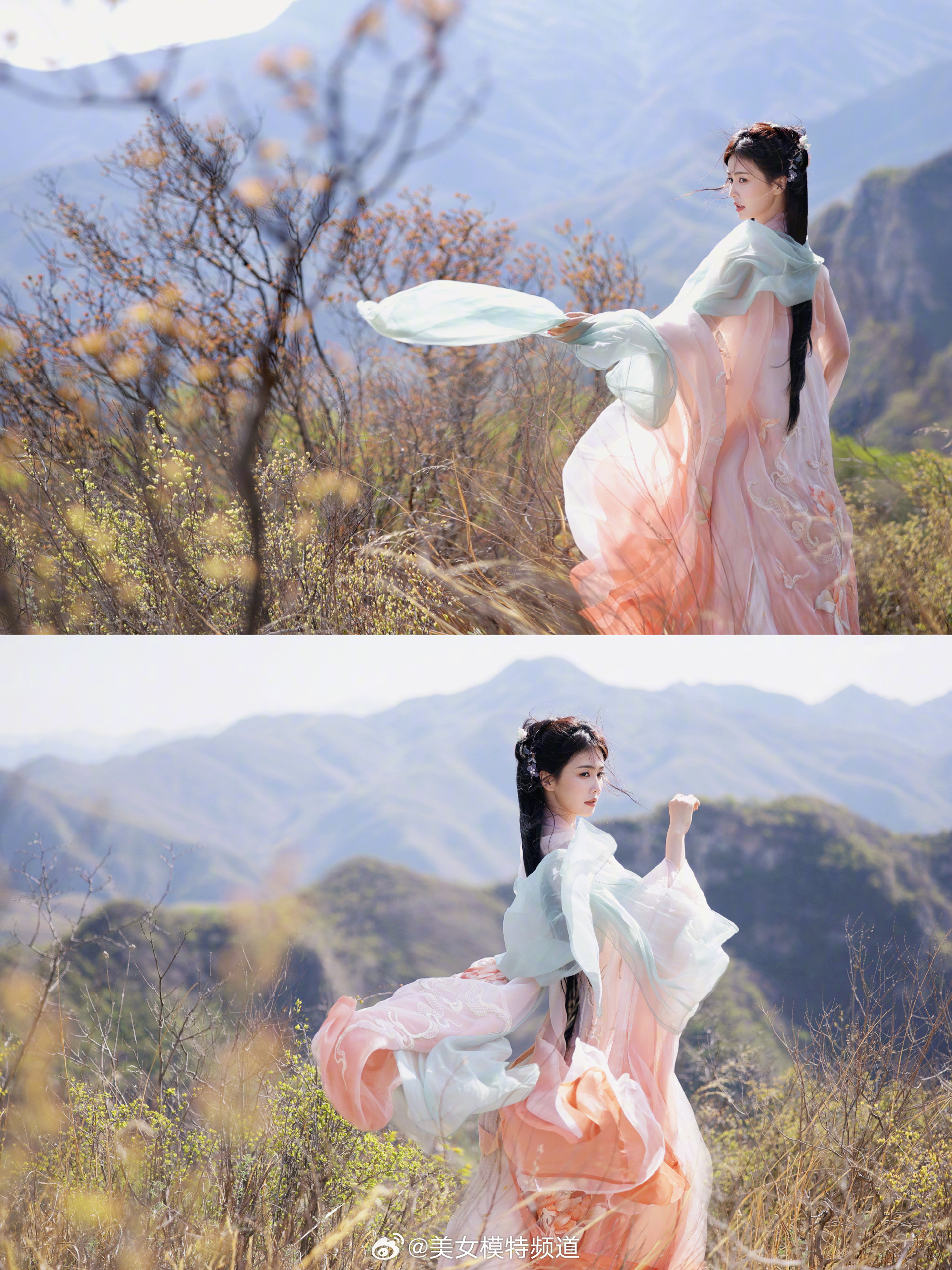 白鹿古风写真麻花辫薄纱裙