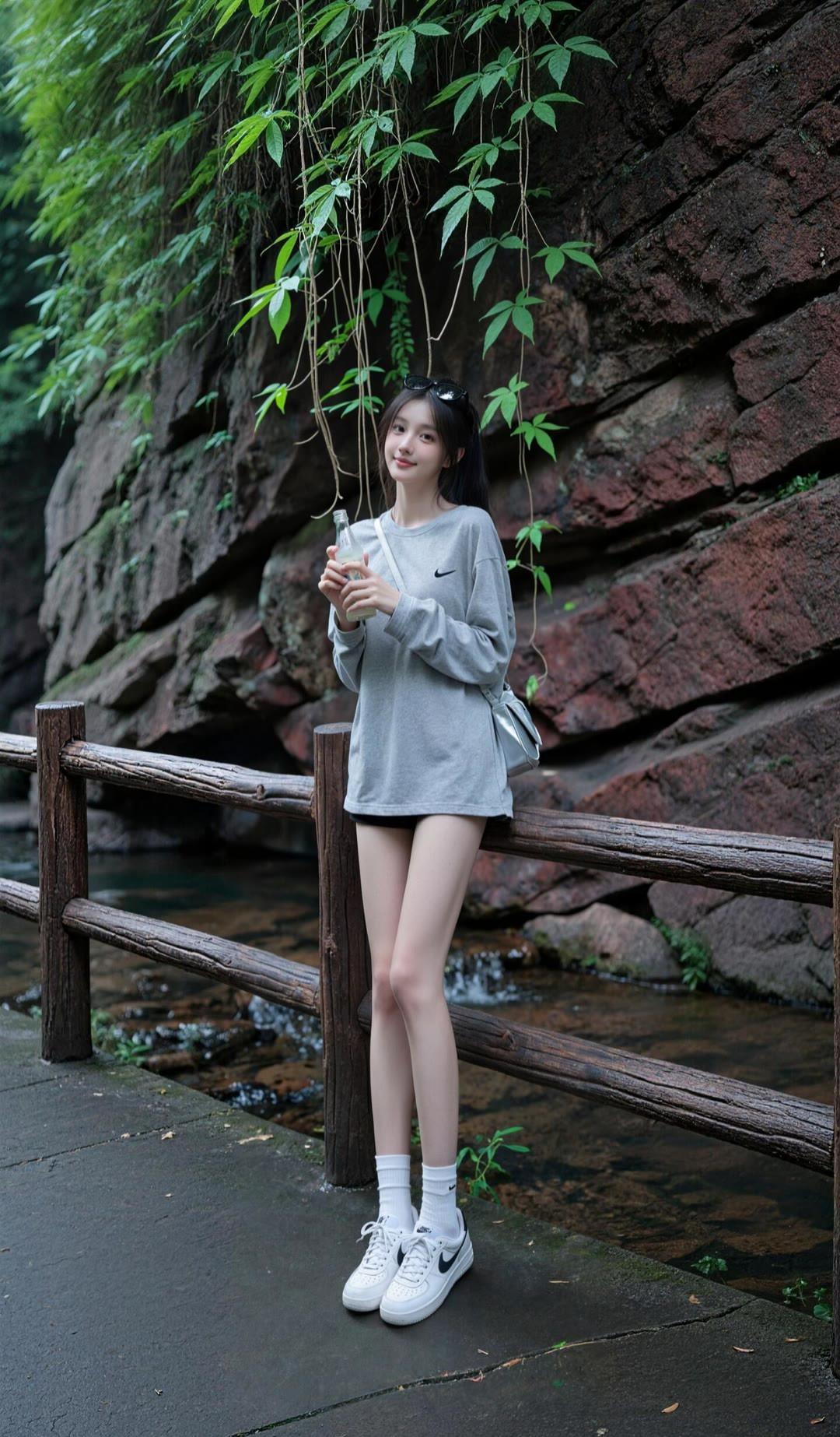 在山间小道，享受清新空气，喝上一杯冷饮，放松心情。