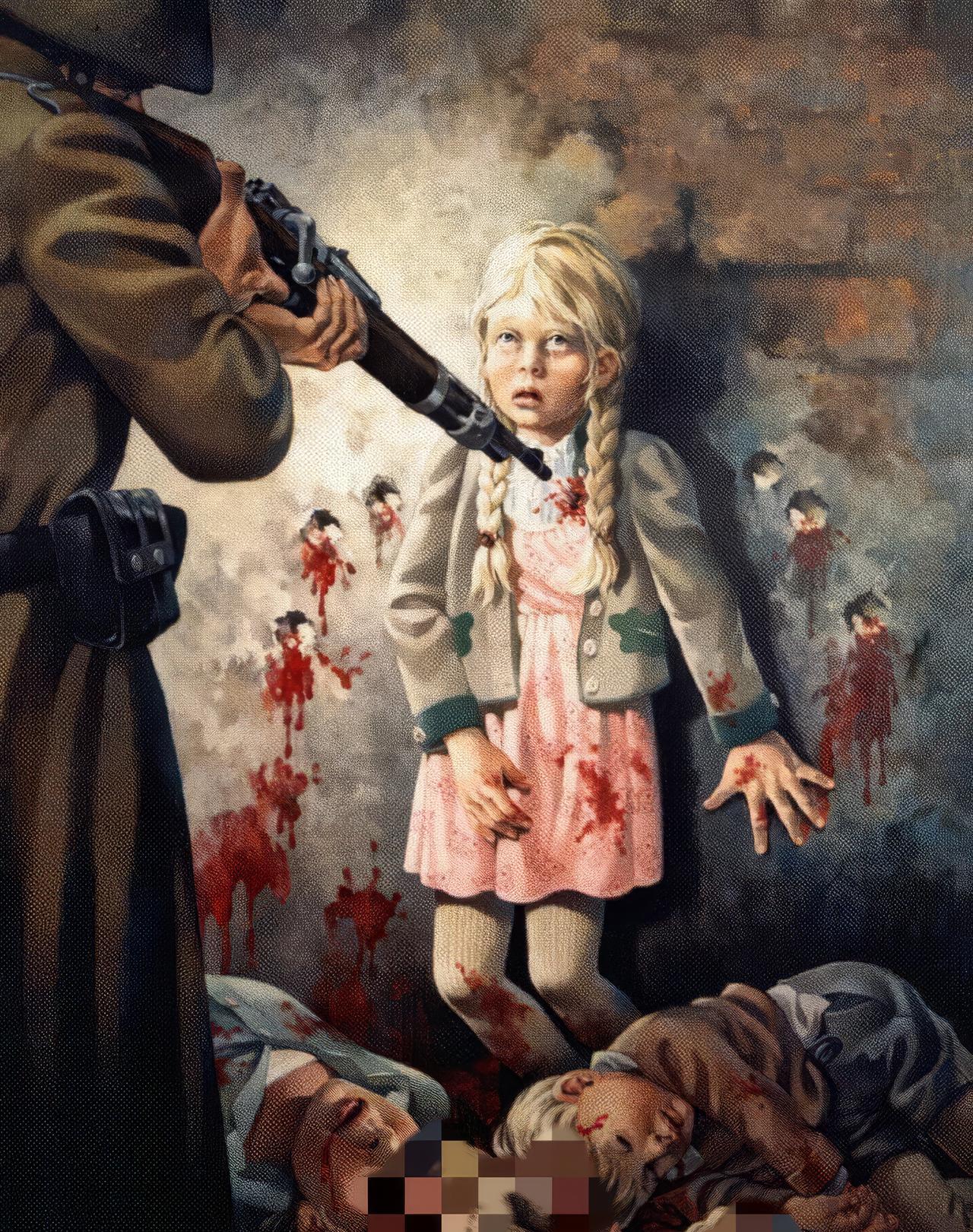 这张图片里的内容是1945年5月苏军进驻柏林后，对当地孩童施暴的漫画。占领德国