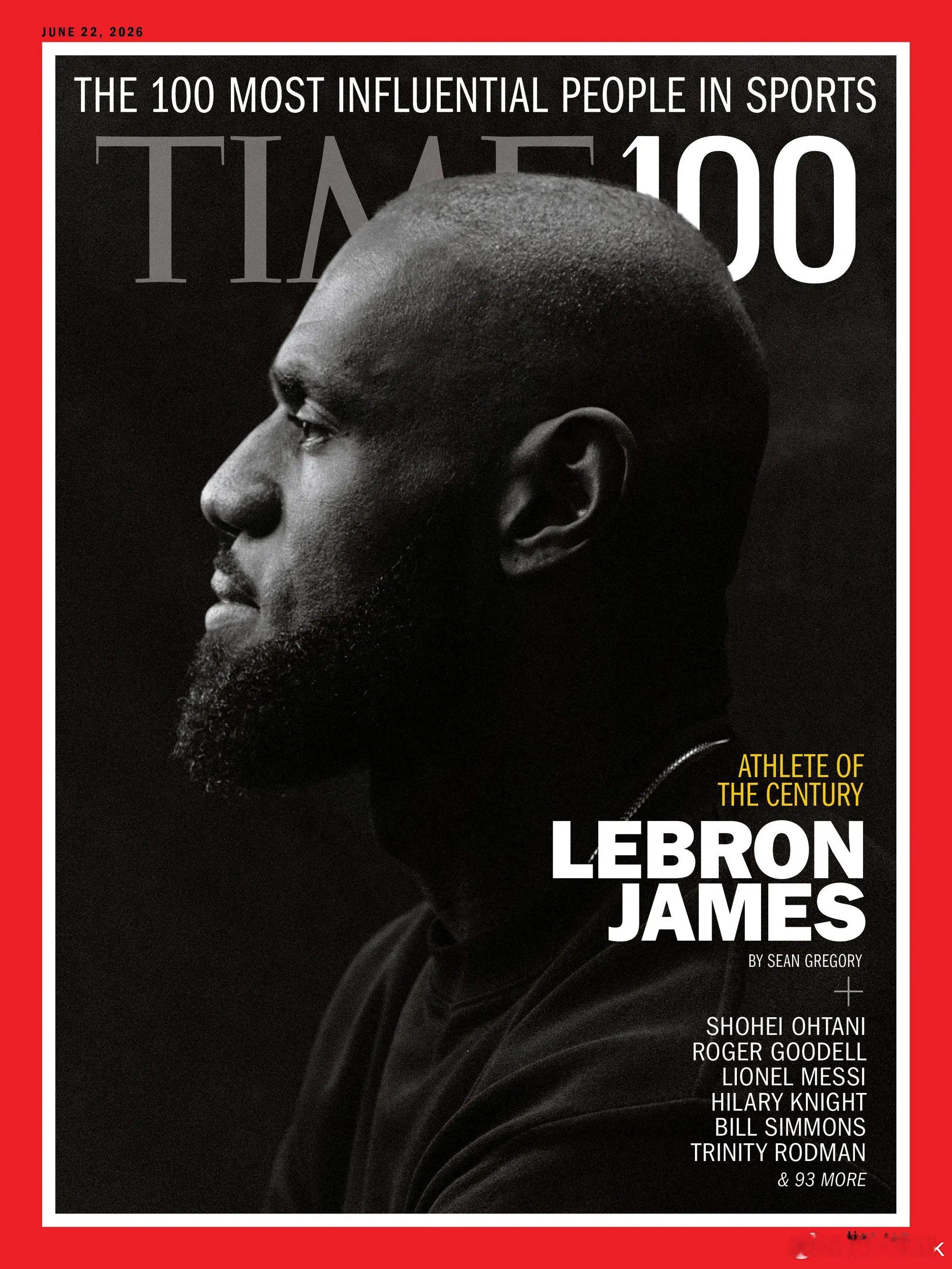 詹姆斯成为《时代周刊》最具影响体育人百大封面人物。入选的NBA球员：勒布朗-詹姆