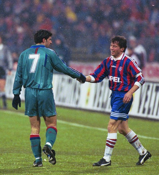 足球老照片欧冠LuisFigoandLotharMatthaus💫