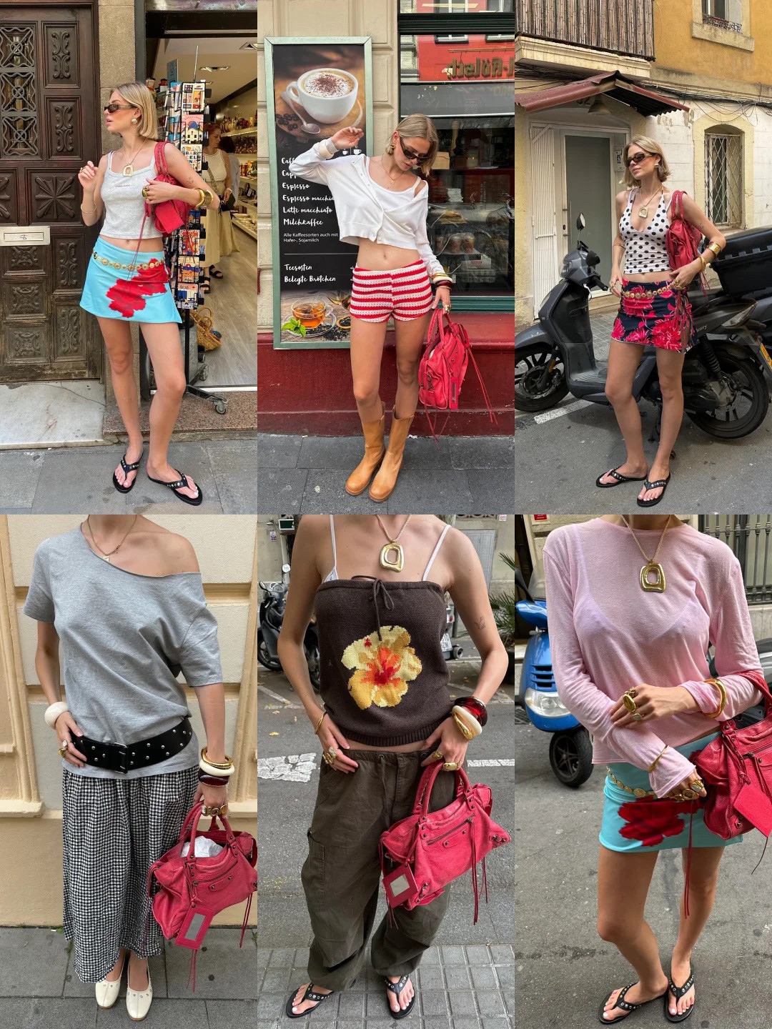 夏天太需要一只红色包包了，几乎可以搭配任何颜色的衣服！比如这里的几组街拍，用红色包包搭配黑白灰基础色