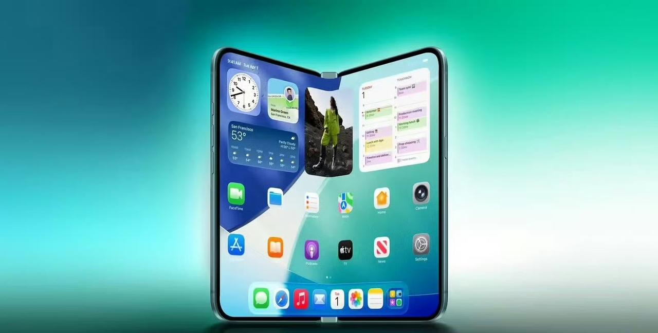 iPhoneFold苹果折叠屏，整体尺寸比当年OPPO中尺寸折叠屏大一些，华为