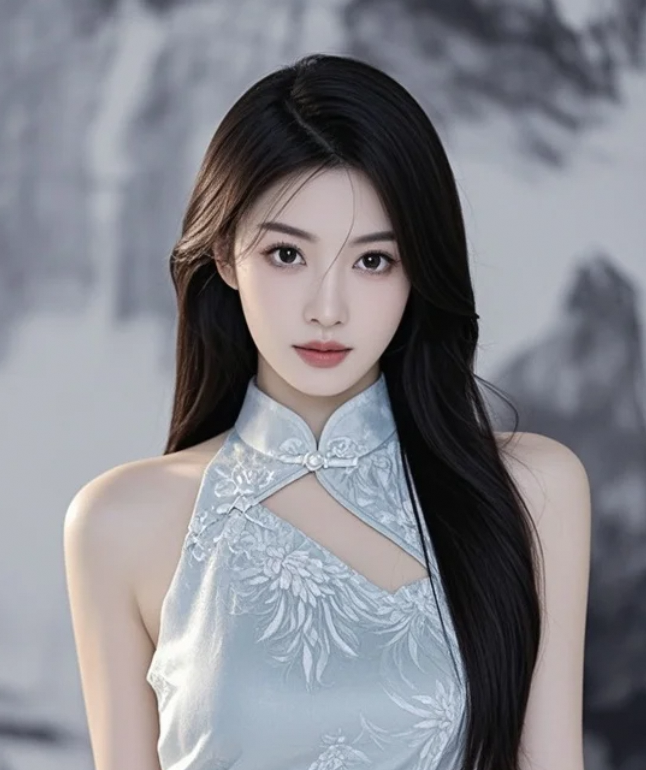 她穿着旗袍站在水墨画前，美到让人窒息——你怎么看？