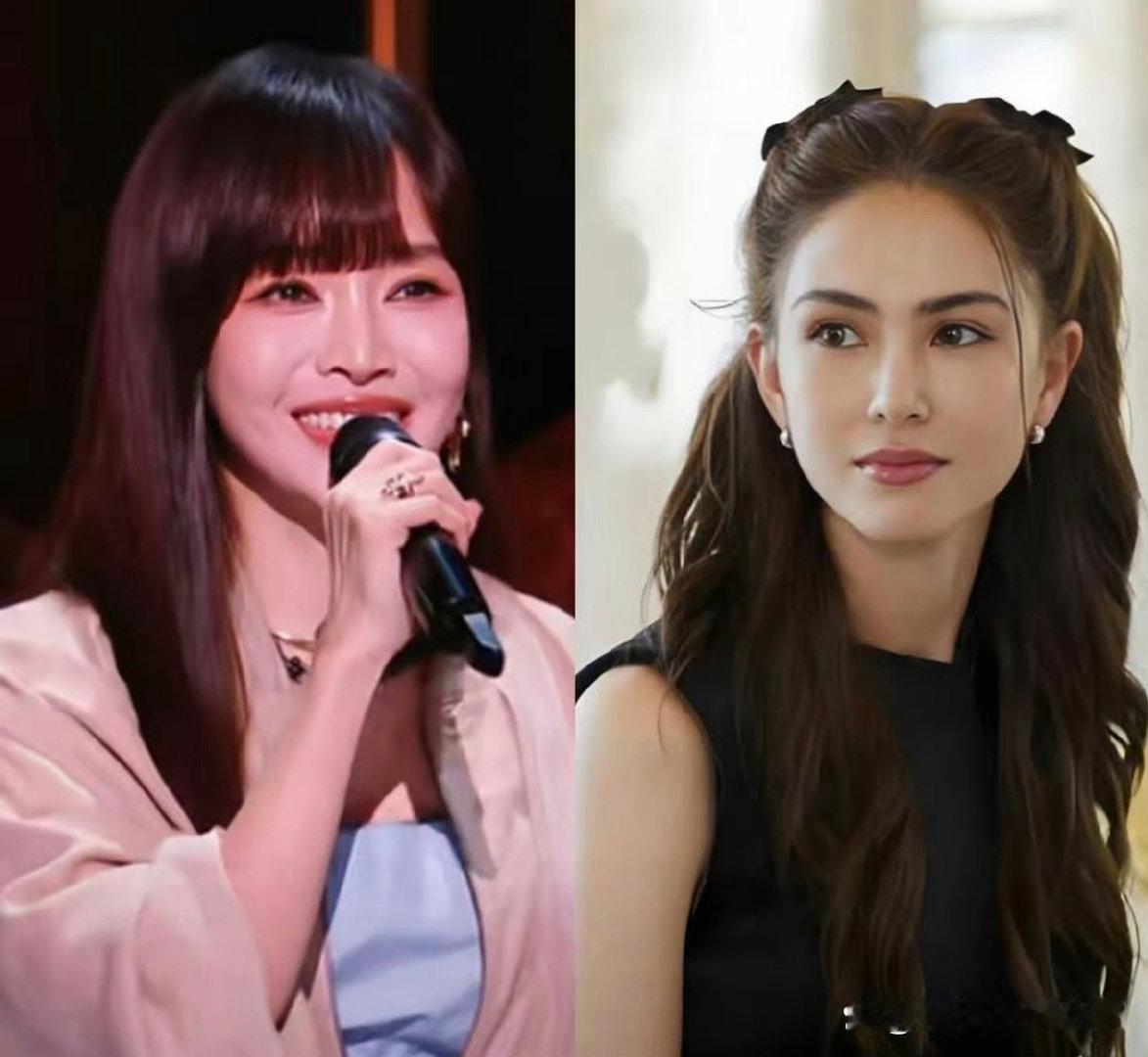 左边侯佩岑，右边昆凌。左边是周杰伦前女友，右边是周杰伦老婆。周杰伦上辈子拯救银河系了吧？不然这么好的