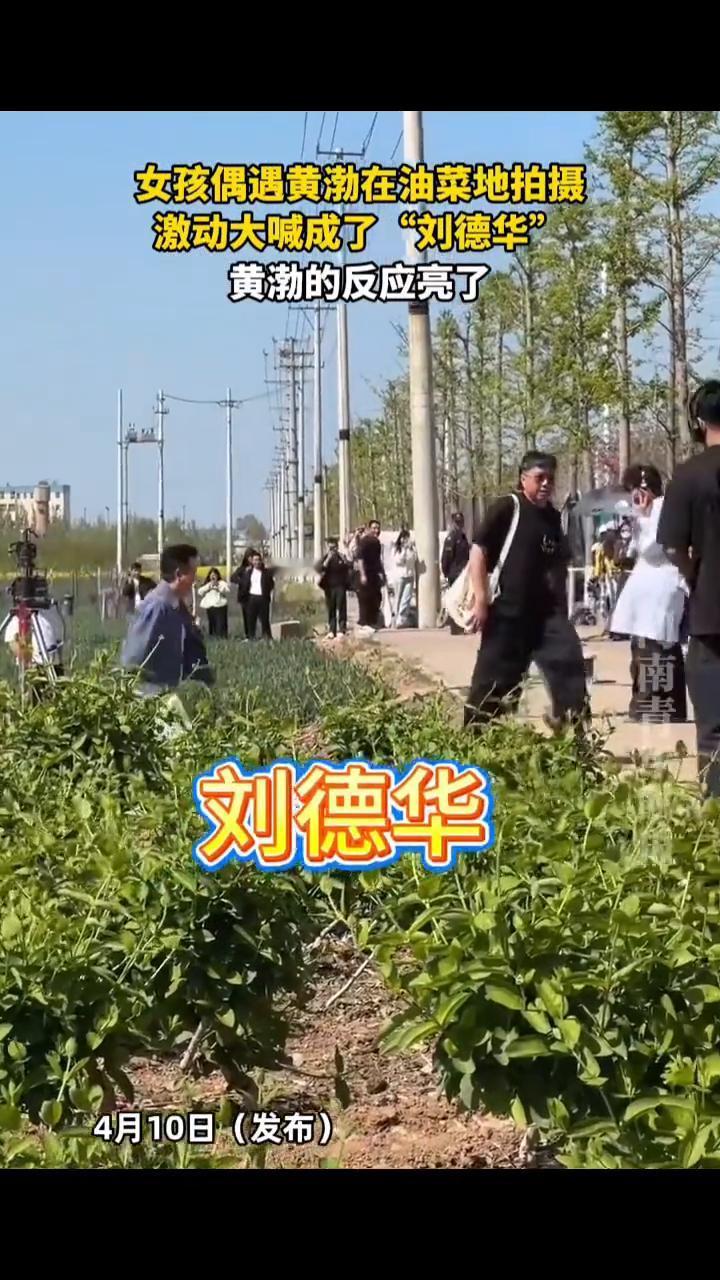 女孩偶遇黄渤在油菜地拍摄，激动大喊成了"刘德华"，黄渤的反应亮了。4月10日(