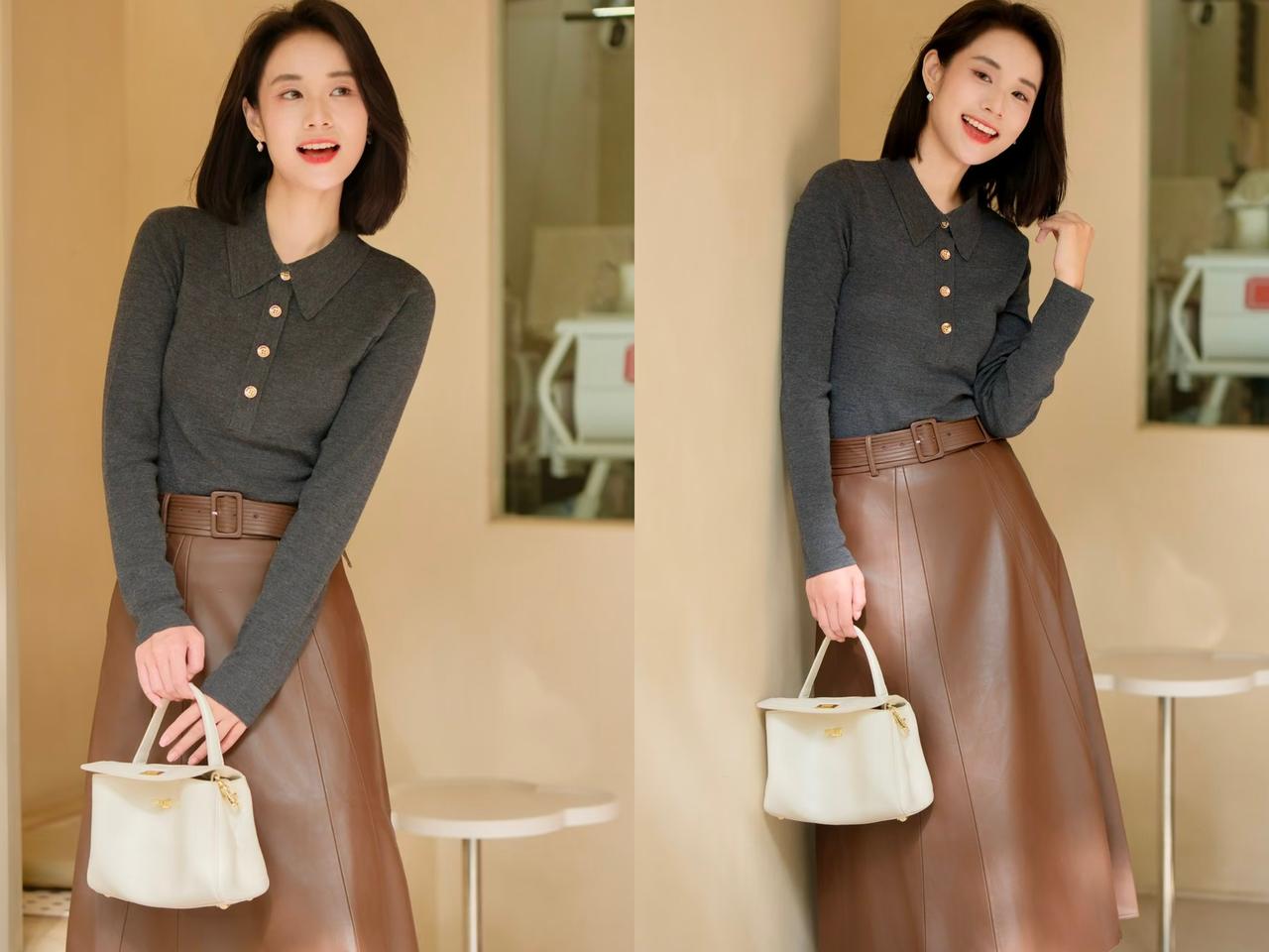 中年女性春季选择灰色+大地色穿搭，优雅又显贵开春后穿搭，讲究的清爽利落和轻盈