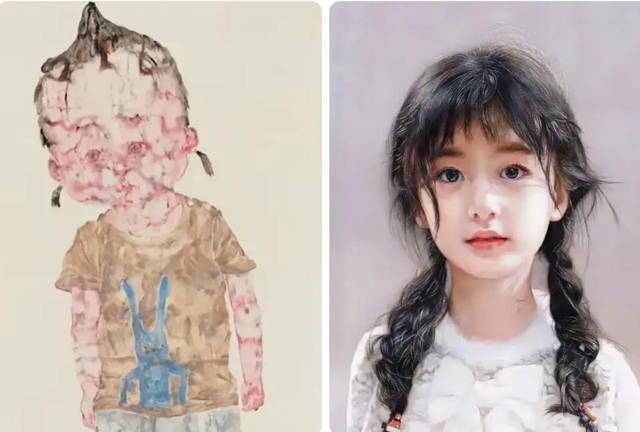 同出自清华美院，两幅小女孩画作放在一起，审美差距一下子就赤裸裸摆在大众眼前。