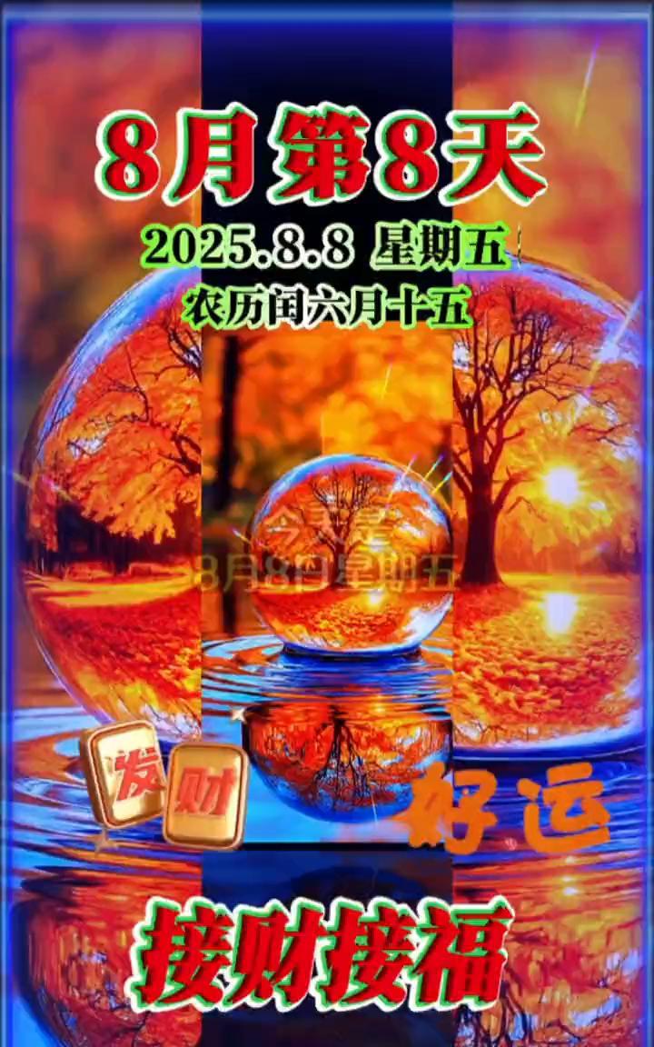 8月第8天，2025.8.8星期五，农历闰六月十五。今天是8月8日星期五，千万