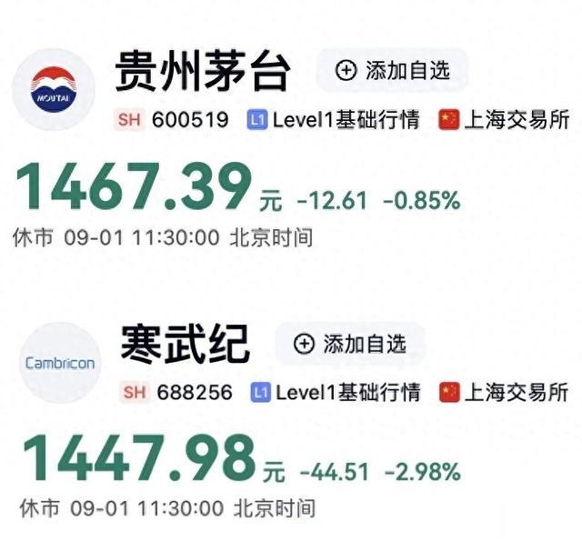 反超寒武纪, 茅台重登“股王”