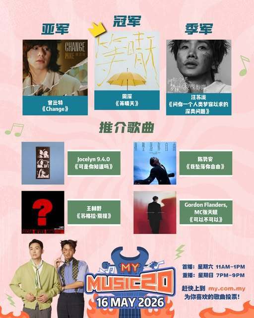 周深周深新歌《等晴天》蝉联马来西亚电台MYFM本周《MYFMMusic20》