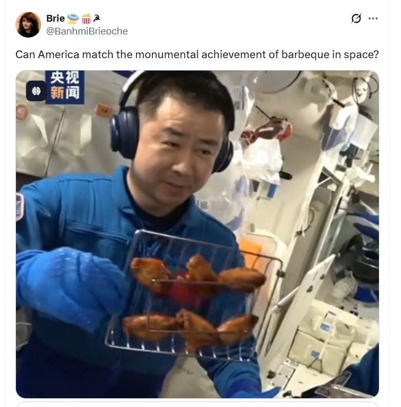 太吸粉了：中国太空人在天空空间站内整烧烤大快朵颐，引起大批外国网友围观。他们成功