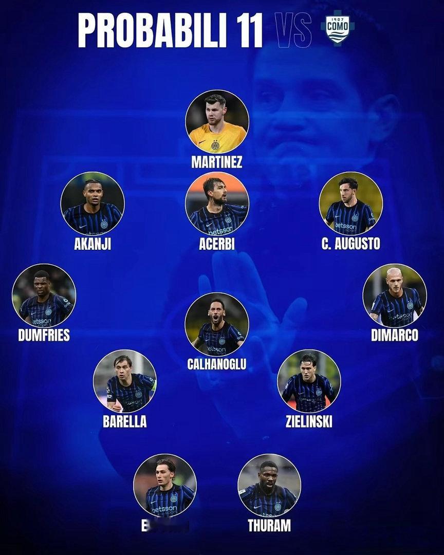 国际米兰首发微调！明晨对阵科莫，主力阵容个别位置有变。门将何塞普-马丁内斯连续两