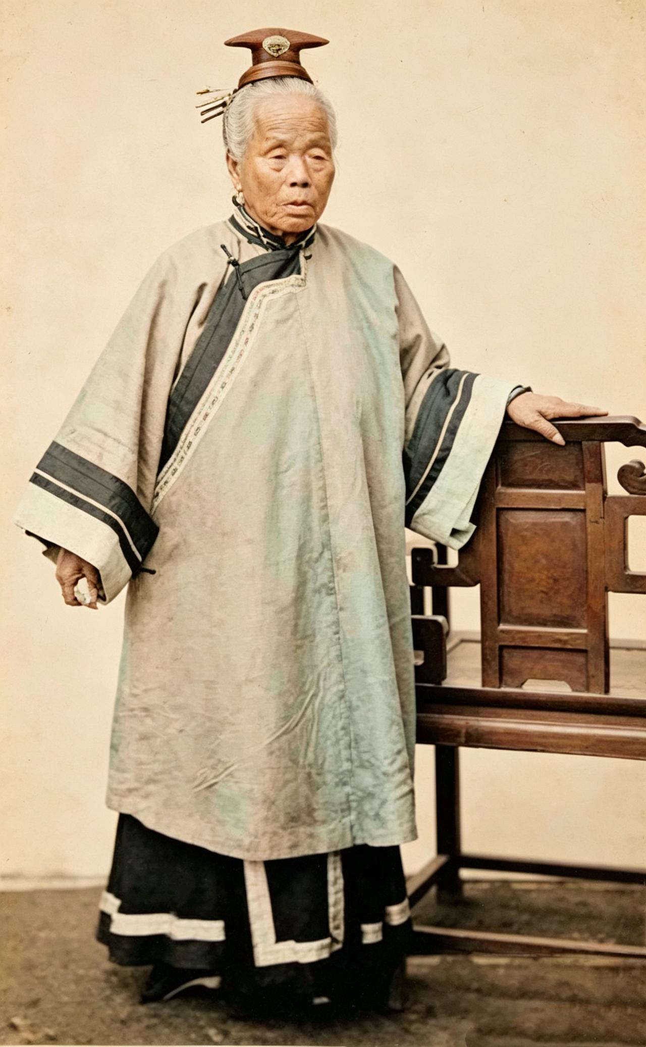 下图是李鸿章的母亲李氏的照片（原照为黑白），拍摄于1971年，由英国摄影师约翰·