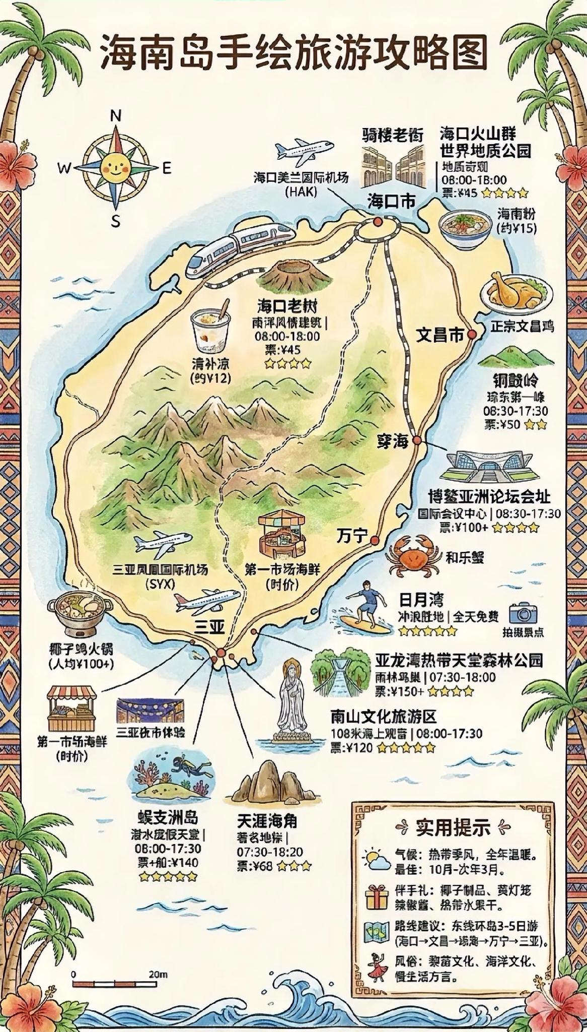 手绘版～海南旅游地图！