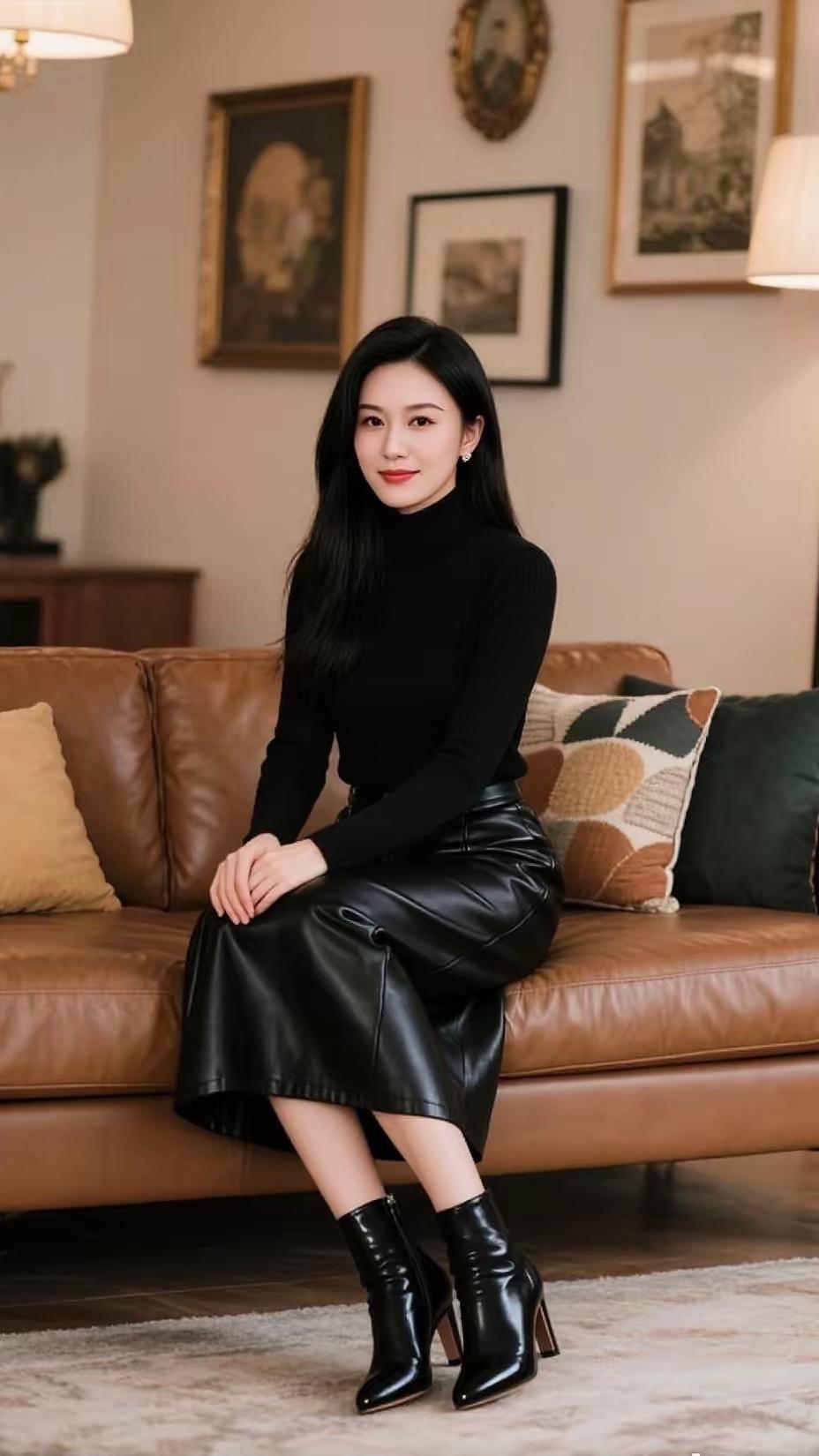 黑衣美人坐，静观画卷间。