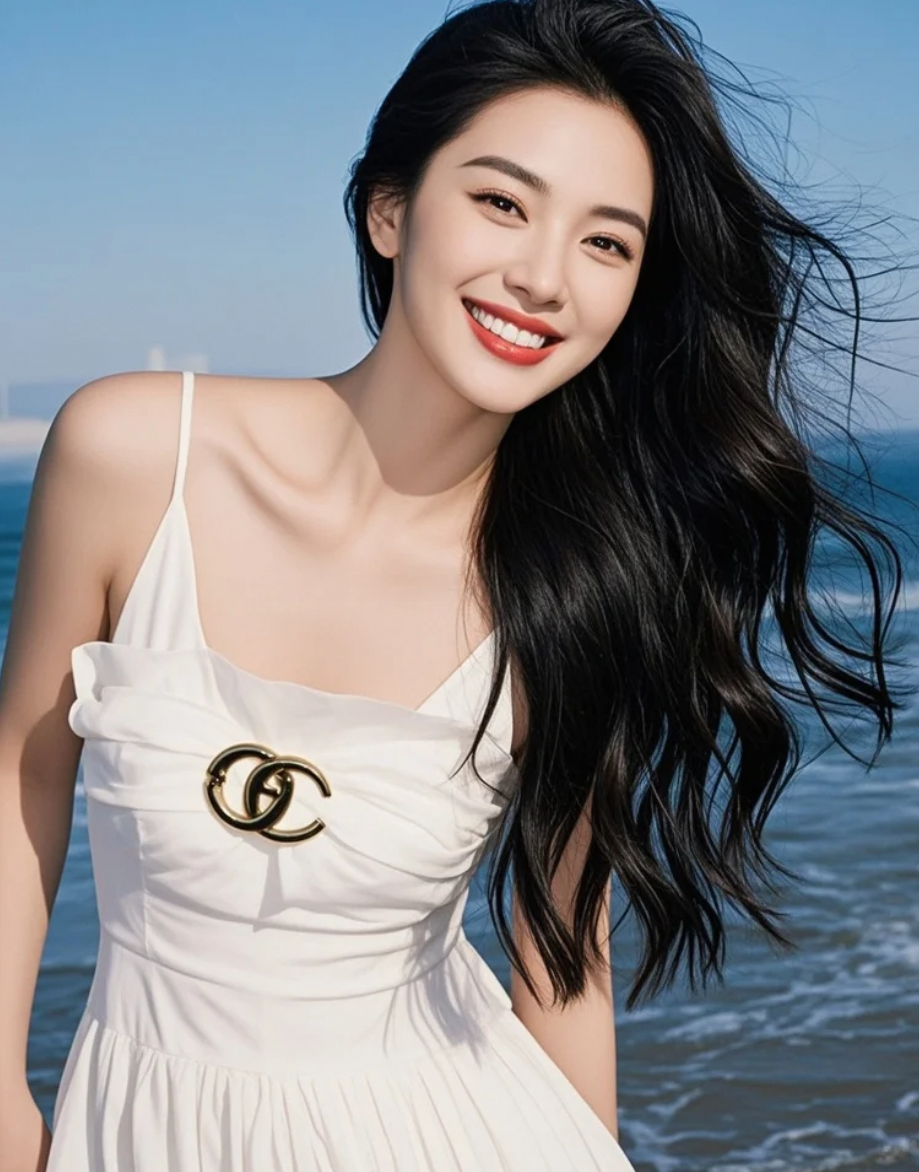 追逐浪花，裙角飞扬，笑声洒满沙滩