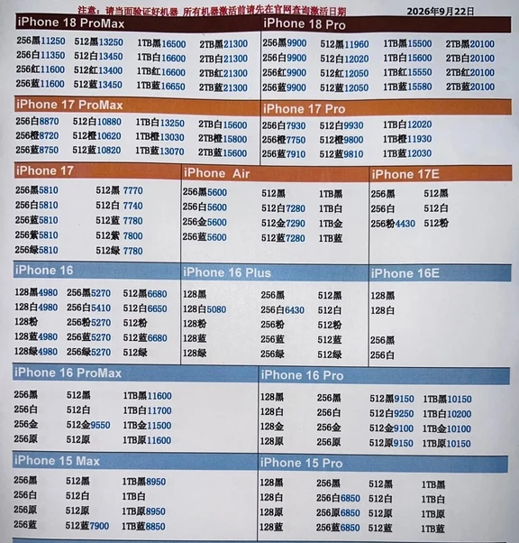 9月22号华强北苹果手机报价