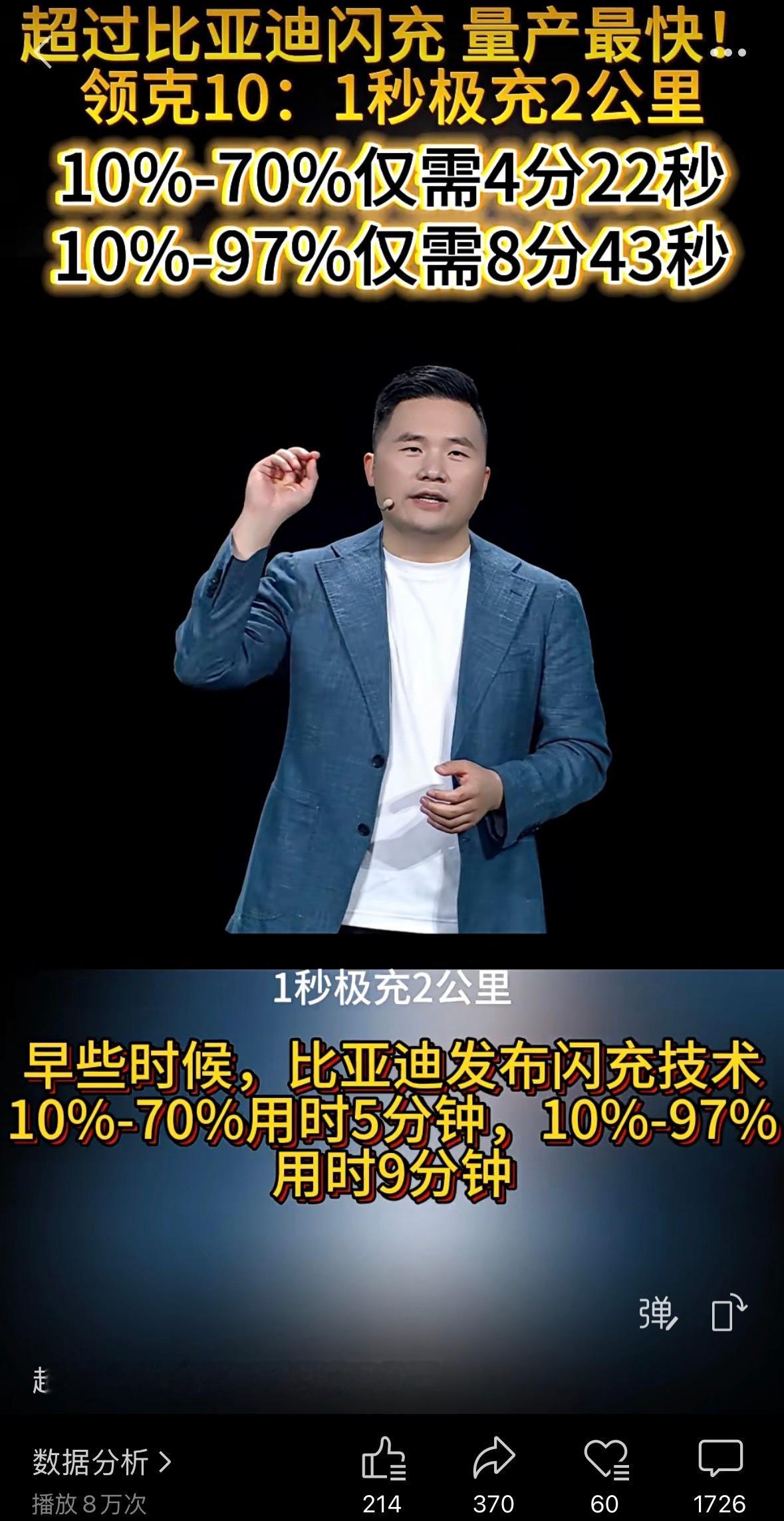 发了一条领克快充的视频，确实“对比”了，如图，但未做任何评论，结果评论区1700