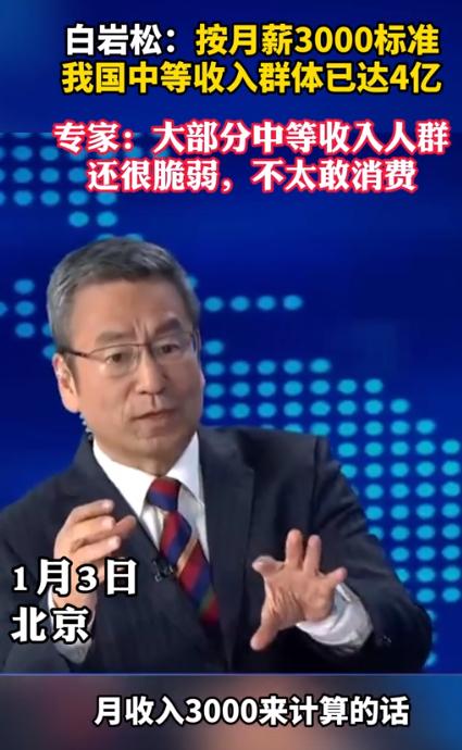 专家说月入3000已经进入中等收入，白岩松反问专家：如果月入3000就算中等收