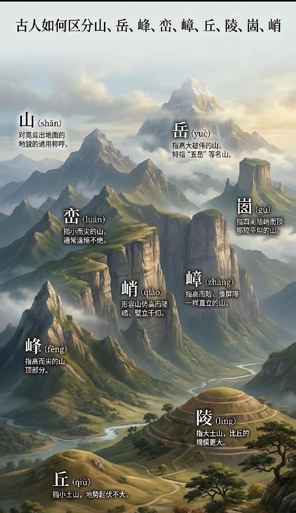 晒图笔记大赛中国人对山的名称解释，真是多种多样的，不得不佩服中国的汉字博大精深。