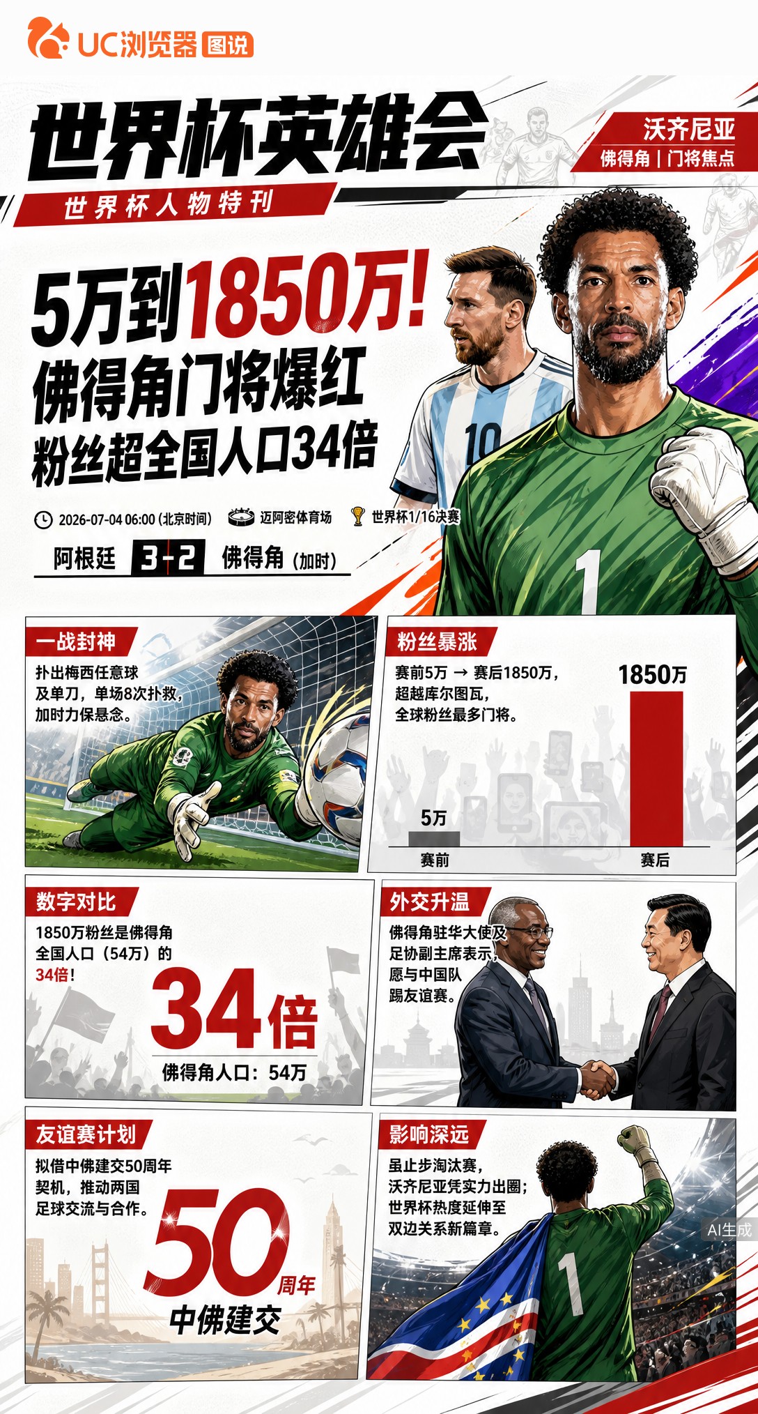 5万到1850万！佛得角门将爆红，粉丝超全国人口34倍