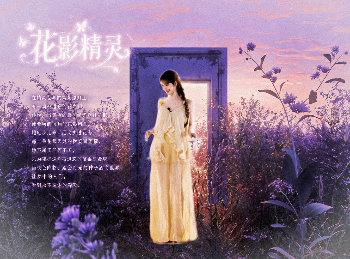 《花影精灵》传说在紫色花海的尽头，藏着一扇连接梦境与现实的门。当黄昏染上天空，门