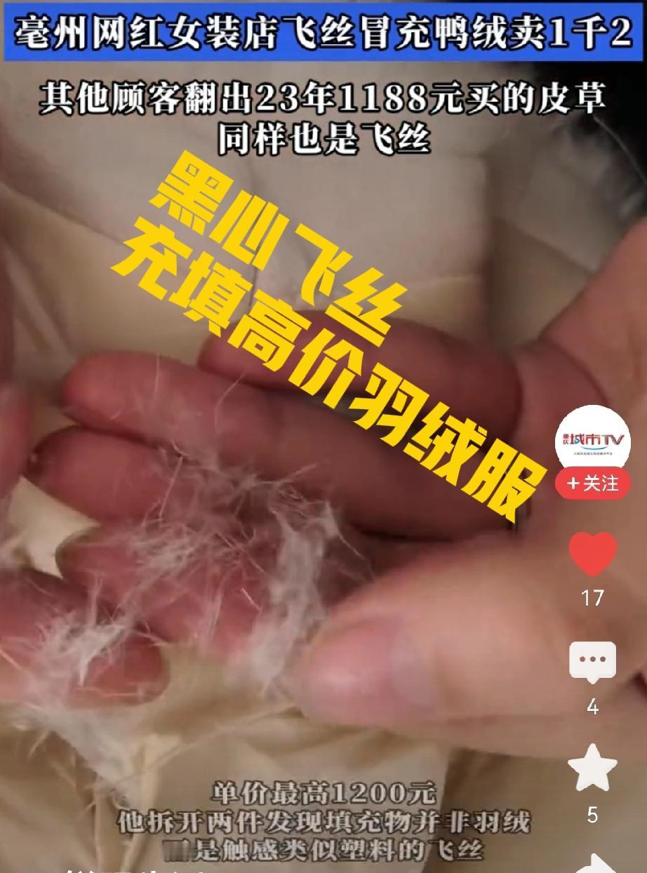 一两千的羽绒服里，填充黑心🖤飞丝，怎么会抗冻？近1200元买的羽绒服拆开全是