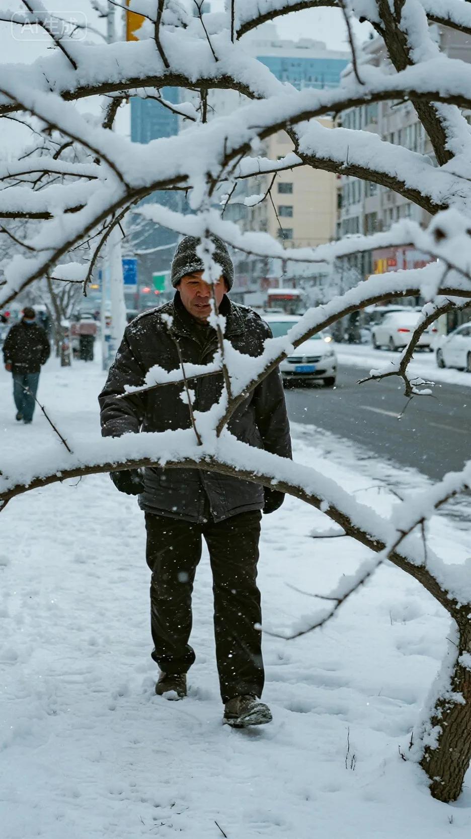新疆的雪简直太“疯狂”啦！😉6日早晨，乌鲁木齐那可是银装素裹，地面和树