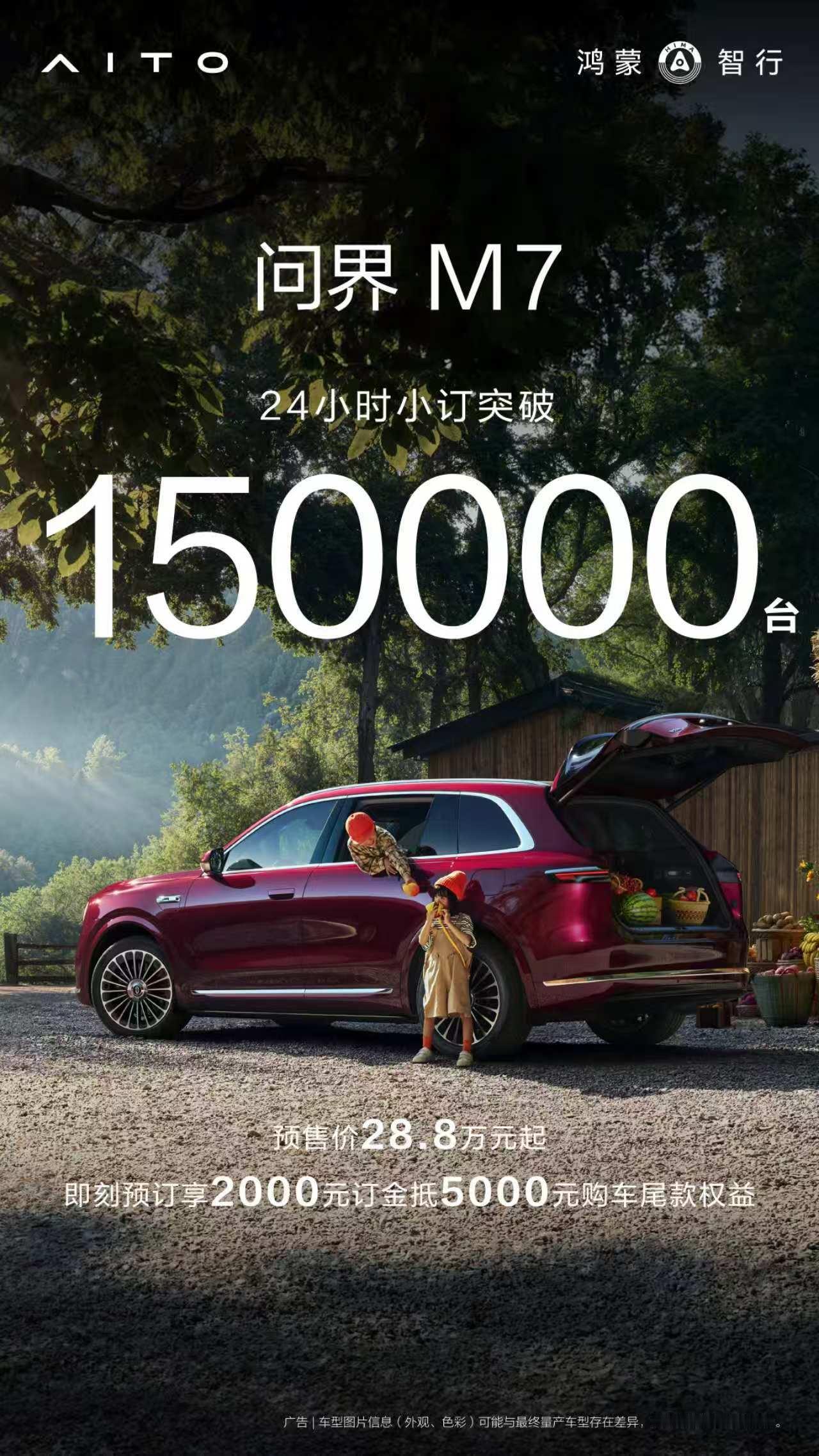 全新问界M7小订突破15万台今儿周末，进店看车客流大，48小时后的订单肯定还会