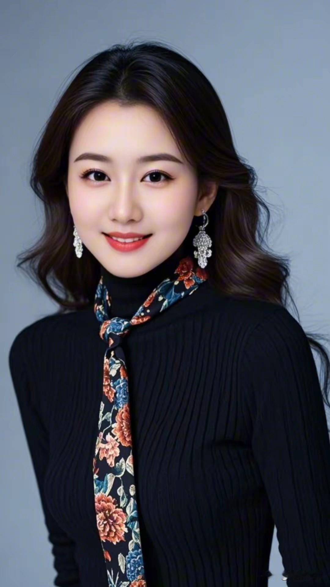 优雅黑丝绒搭配花色丝巾，甜美笑容，气质满分！🌸💄