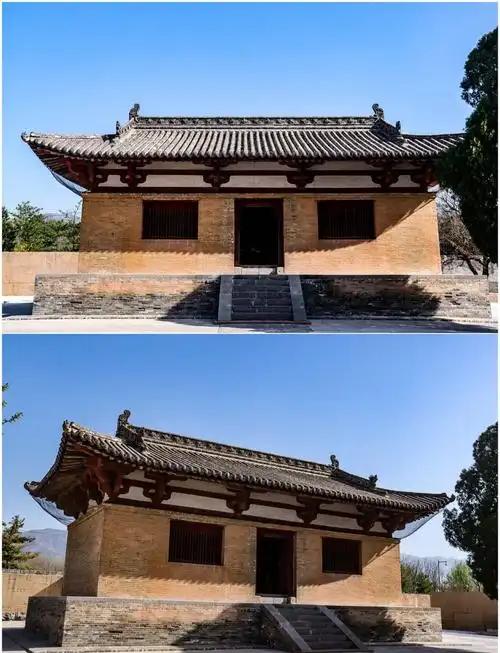 唐代宗教建筑步入成熟阶段，佛寺与道观虽同取中轴对称的院落格局，却因教义理念差异，