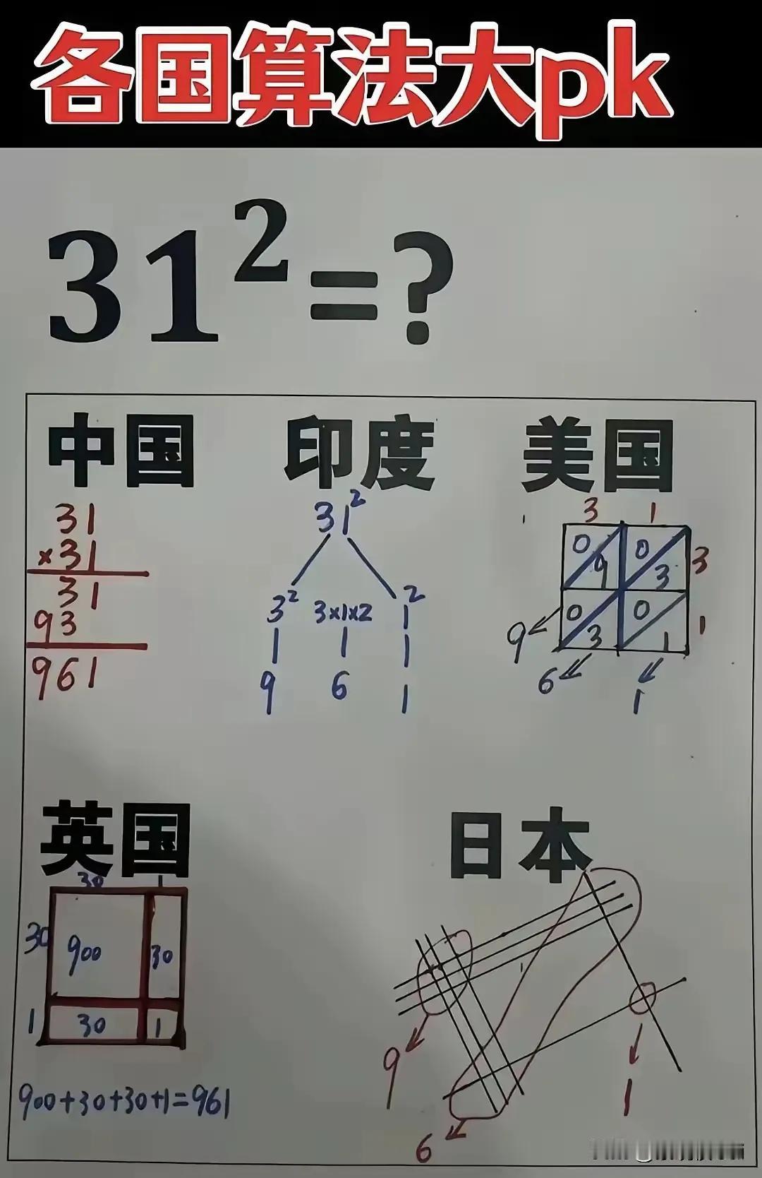 看到这图，才发现原来中国的数学真是简单明了，思路清晰，容易学容易教。31²等于