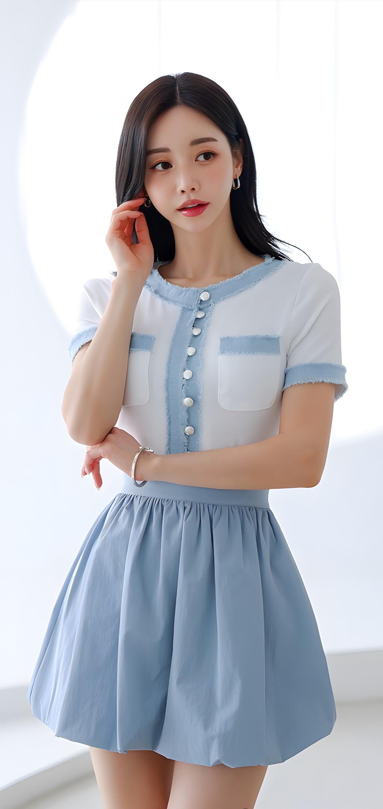 清新少女风穿搭，蓝白相间，甜美可爱！💕