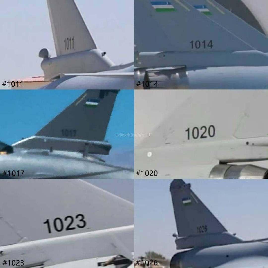 首批交付给乌兹别克斯坦的6架J-10CE尾部编号图[并不简单]1011、1014、1017、1020