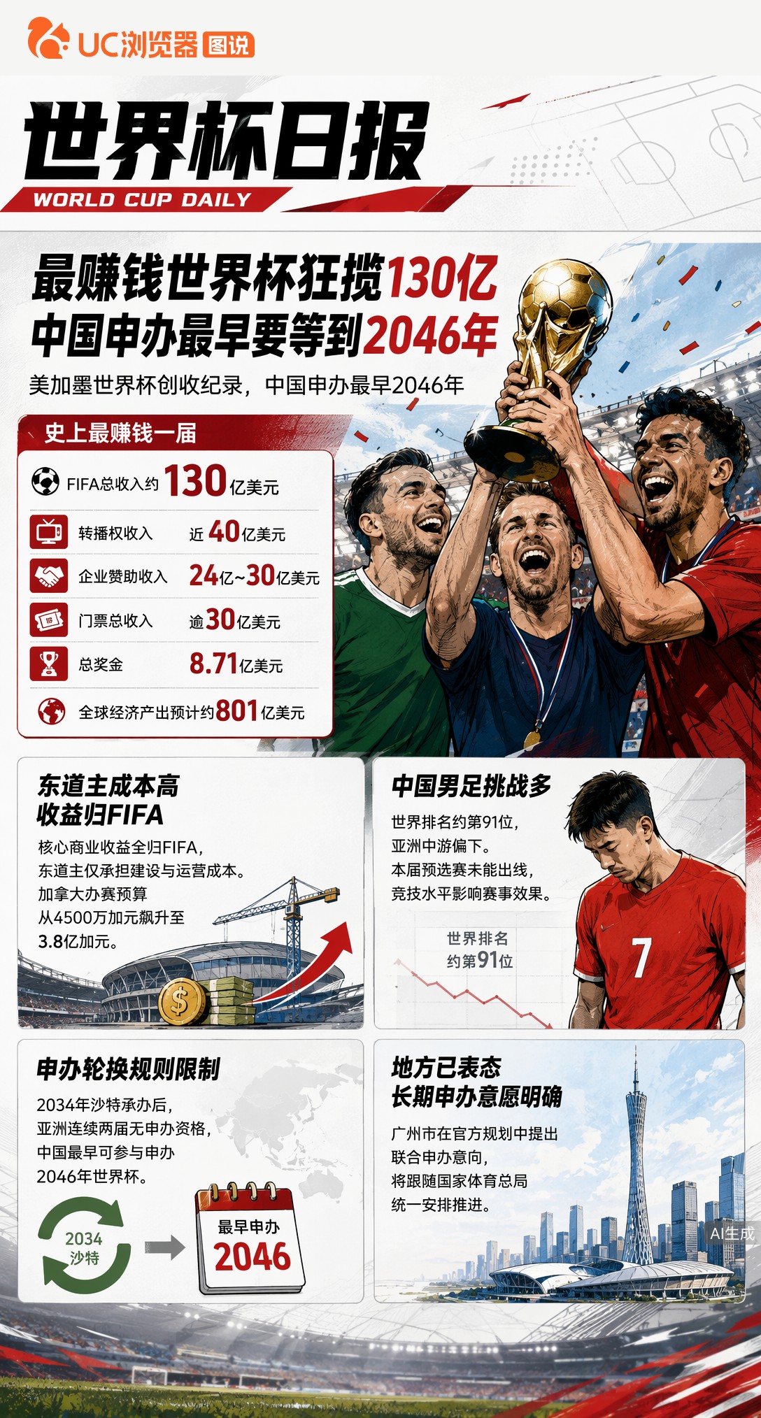 最赚钱世界杯狂揽130亿，中国申办最早要等到2046年